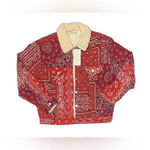 NEW MNML Bandana Sherpa Trucker Jacket Womens Red Paisley  NWT Please Read Des